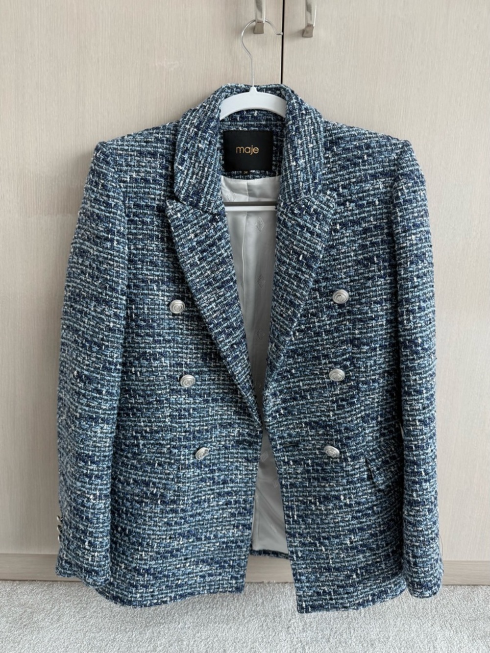 Maje Metallic Tweed Double Breasted Blazer